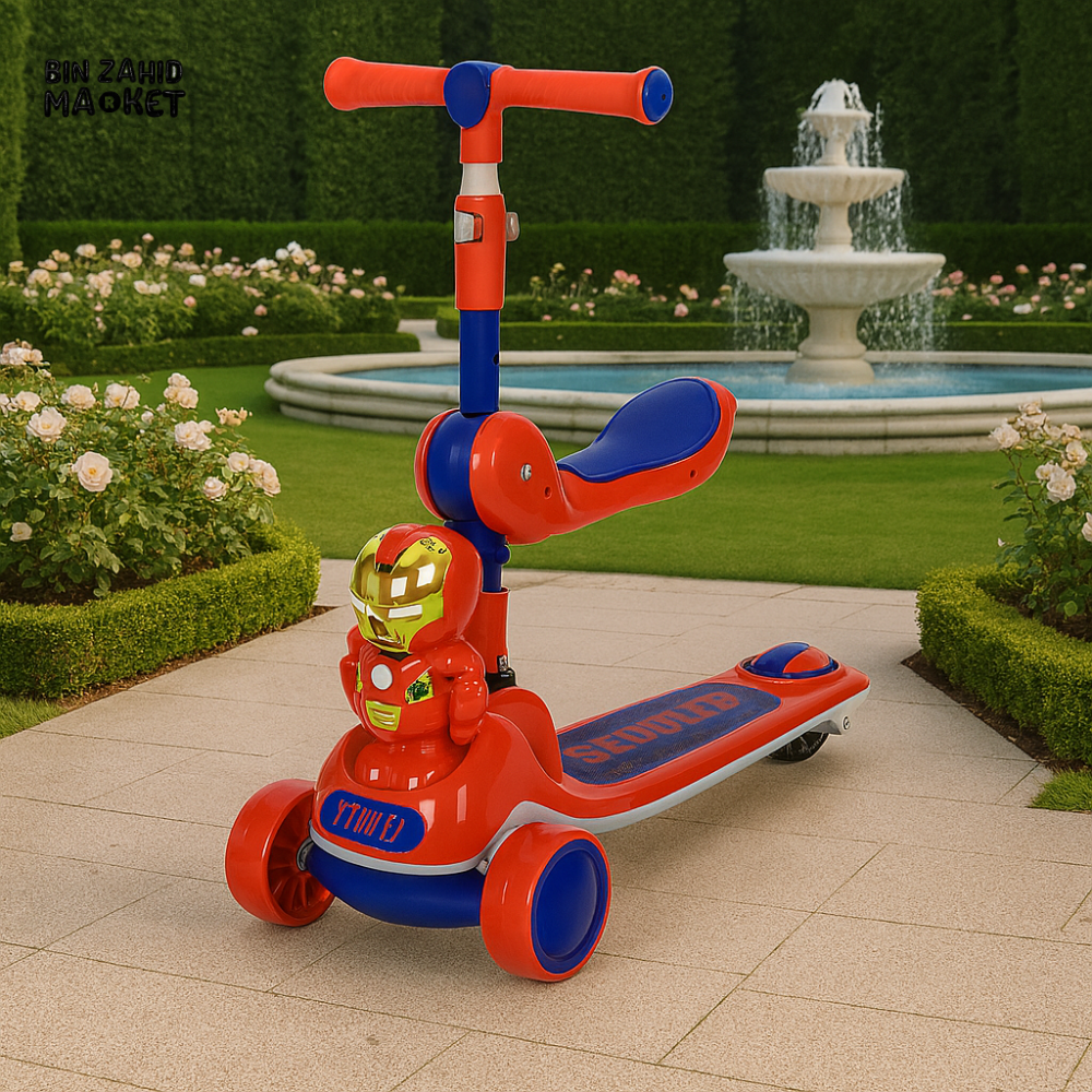 KIDS SCOOTER WITH ROBOT DESIGN OUTDOOR RIDE-ON TOY FOR TODDLERS - RED