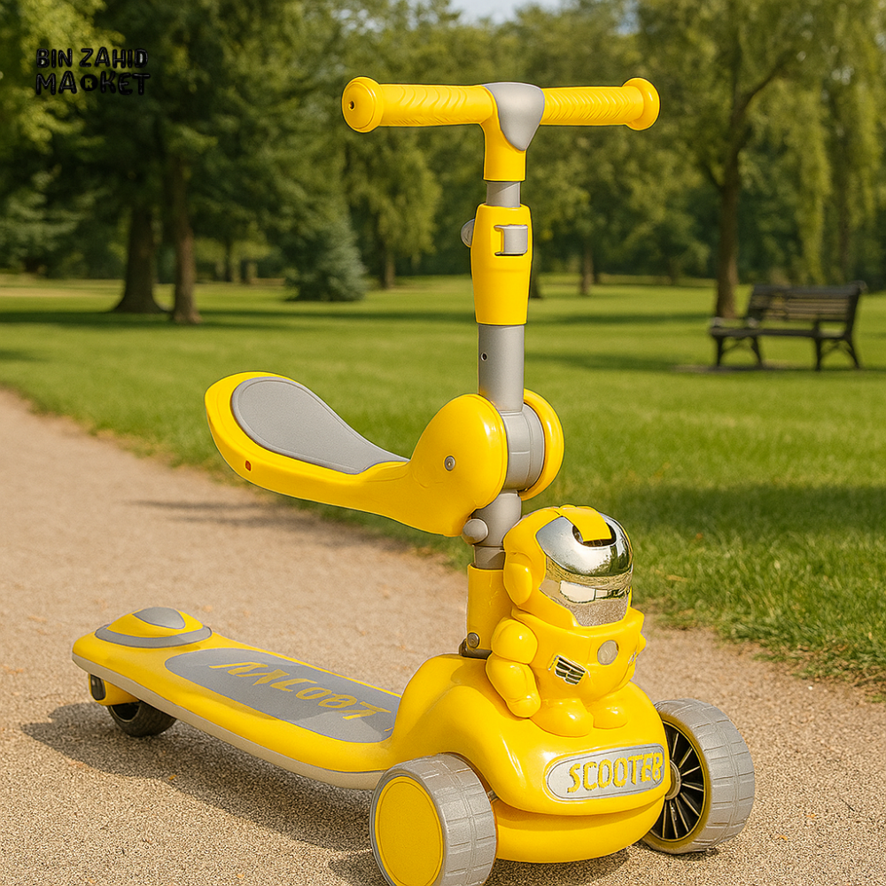 KIDS SCOOTER WITH ROBOT DESIGN OUTDOOR RIDE-ON TOY FOR TODDLERS - YELLOW