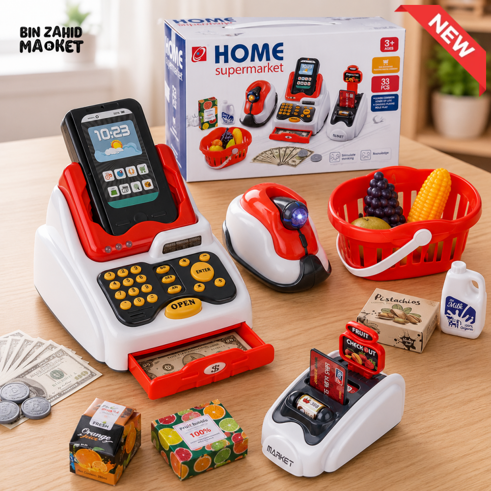 KIDS SUPERMARKET CASH REGISTER PLAY SET - 33 PIECE
