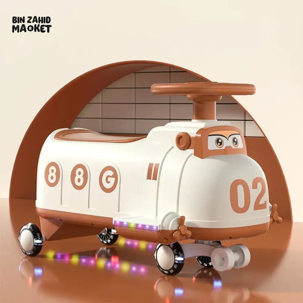 KIDS TRAIN RIDE-ON TOY WITH LIGHTS - BROWN