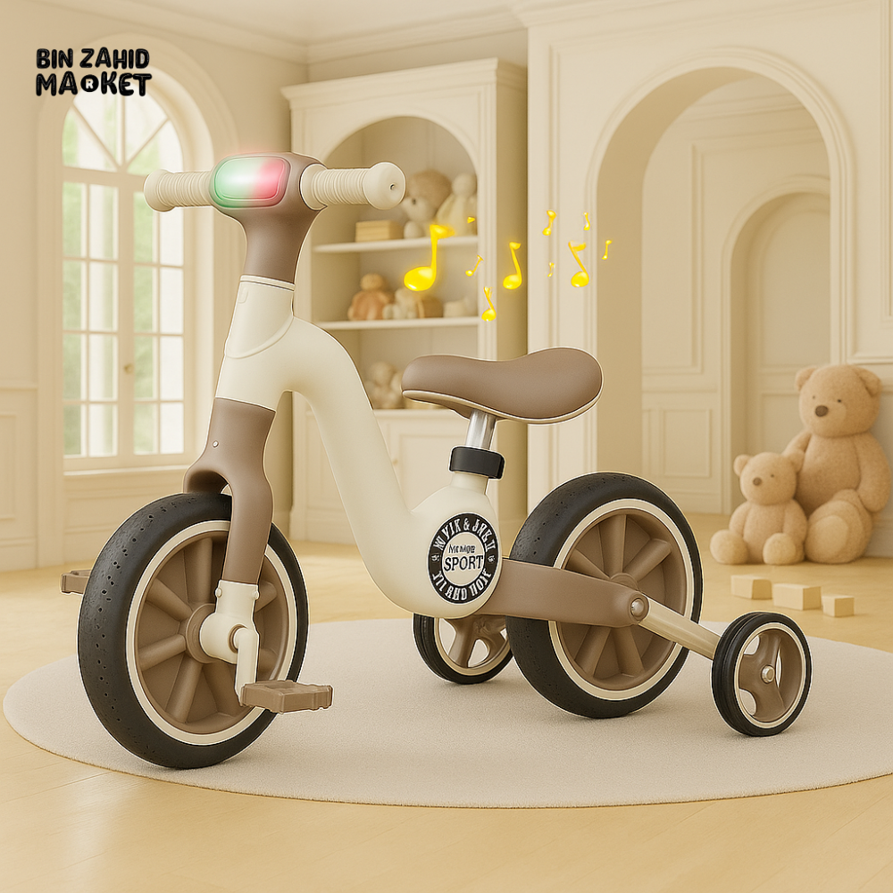 KIDS TRICYCLE WITH MUSIC & LIGHTS INDOOR TODDLER RIDE-ON CYCLE - BROWN