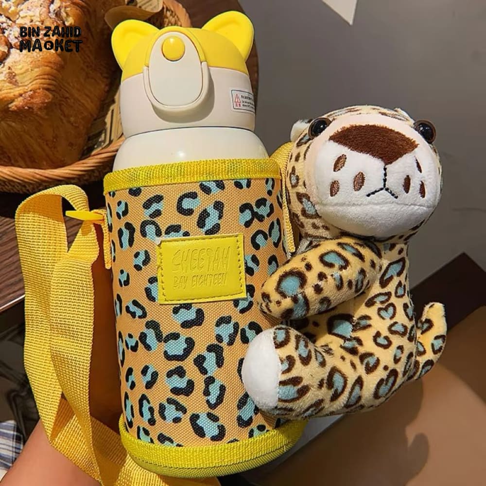 KIDS WATER BOTTLE WITH STUFFED TOY - CHEETAH