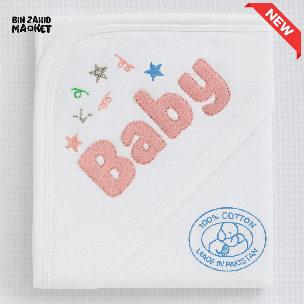 KIDZO BABY HOODED WRAPPING SHEET 100% COTTON – SOFT NEWBORN WRAP WITH EMBROIDERED DESIGN