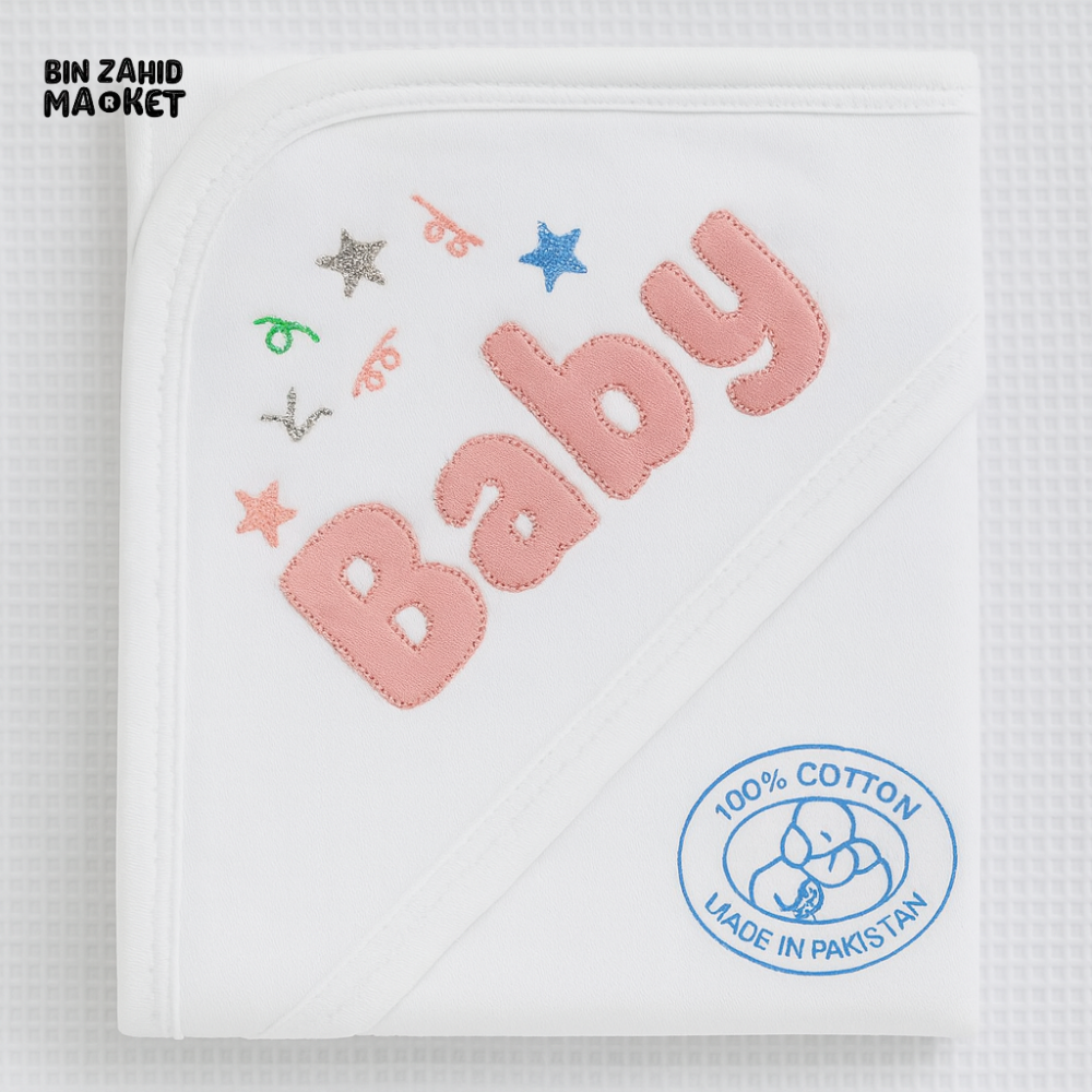 KIDZO BABY HOODED WRAPPING SHEET 100% COTTON – SOFT NEWBORN WRAP WITH EMBROIDERED DESIGN