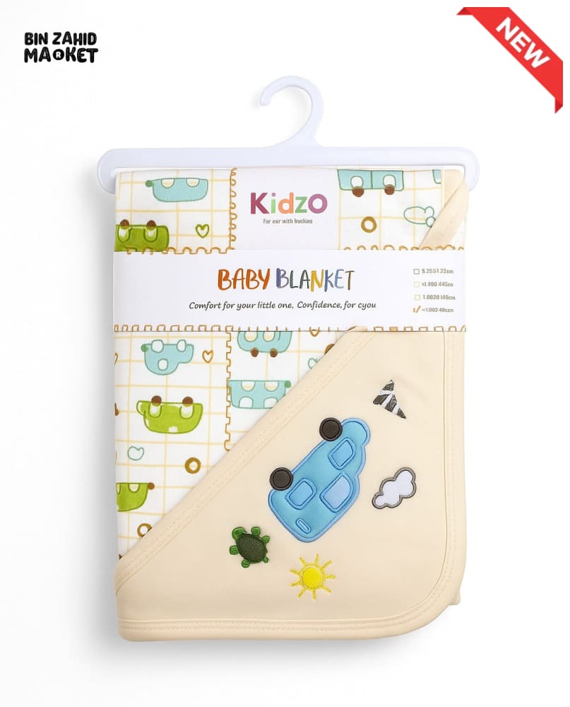 KIDZO BABY WRAPPING SHEET – 100% COTTON SOFT & COMFORTABLE CARTOON CAR DESIGN NEWBORN WRAPPING SHEET BEIGE