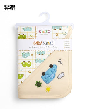 KIDZO BABY WRAPPING SHEET – 100% COTTON SOFT & COMFORTABLE CARTOON CAR DESIGN NEWBORN WRAPPING SHEET BEIGE