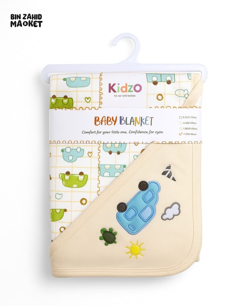 KIDZO BABY WRAPPING SHEET – 100% COTTON SOFT & COMFORTABLE CARTOON CAR DESIGN NEWBORN WRAPPING SHEET BEIGE
