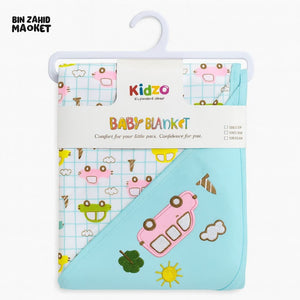 KIDZO BABY WRAPPING SHEET – 100% COTTON SOFT & COMFORTABLE CARTOON CAR DESIGN NEWBORN WRAPPING SHEET BLUE