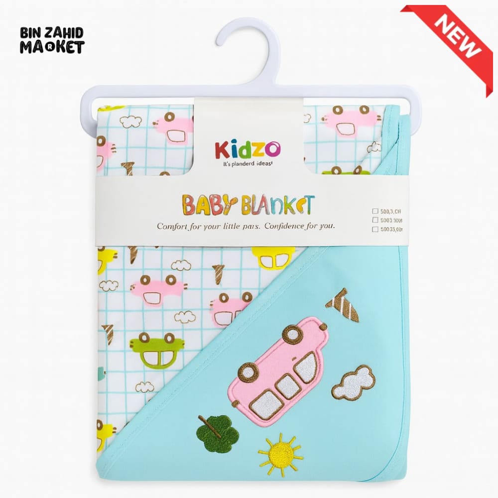 KIDZO BABY WRAPPING SHEET – 100% COTTON SOFT & COMFORTABLE CARTOON CAR DESIGN NEWBORN WRAPPING SHEET BLUE