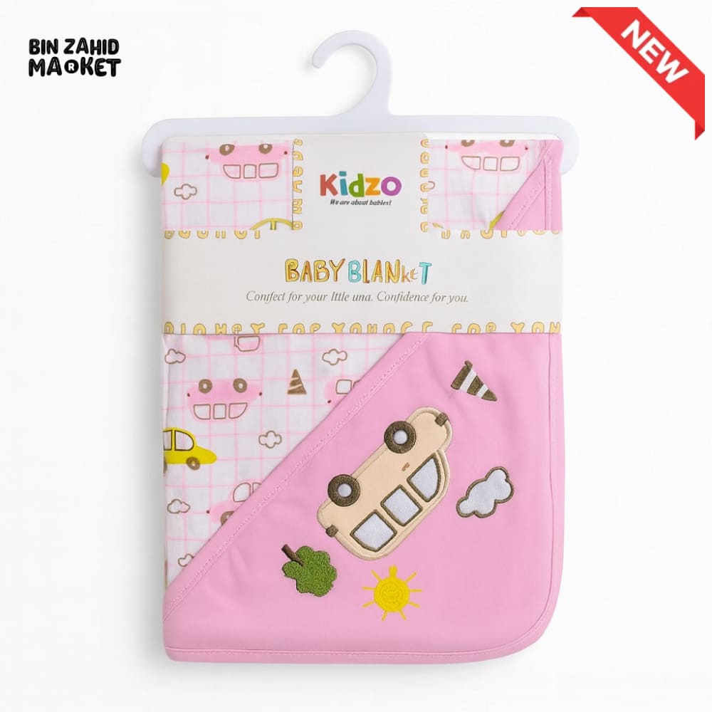 KIDZO BABY WRAPPING SHEET – 100% COTTON SOFT & COMFORTABLE CARTOON CAR DESIGN NEWBORN WRAPPING SHEET PINK