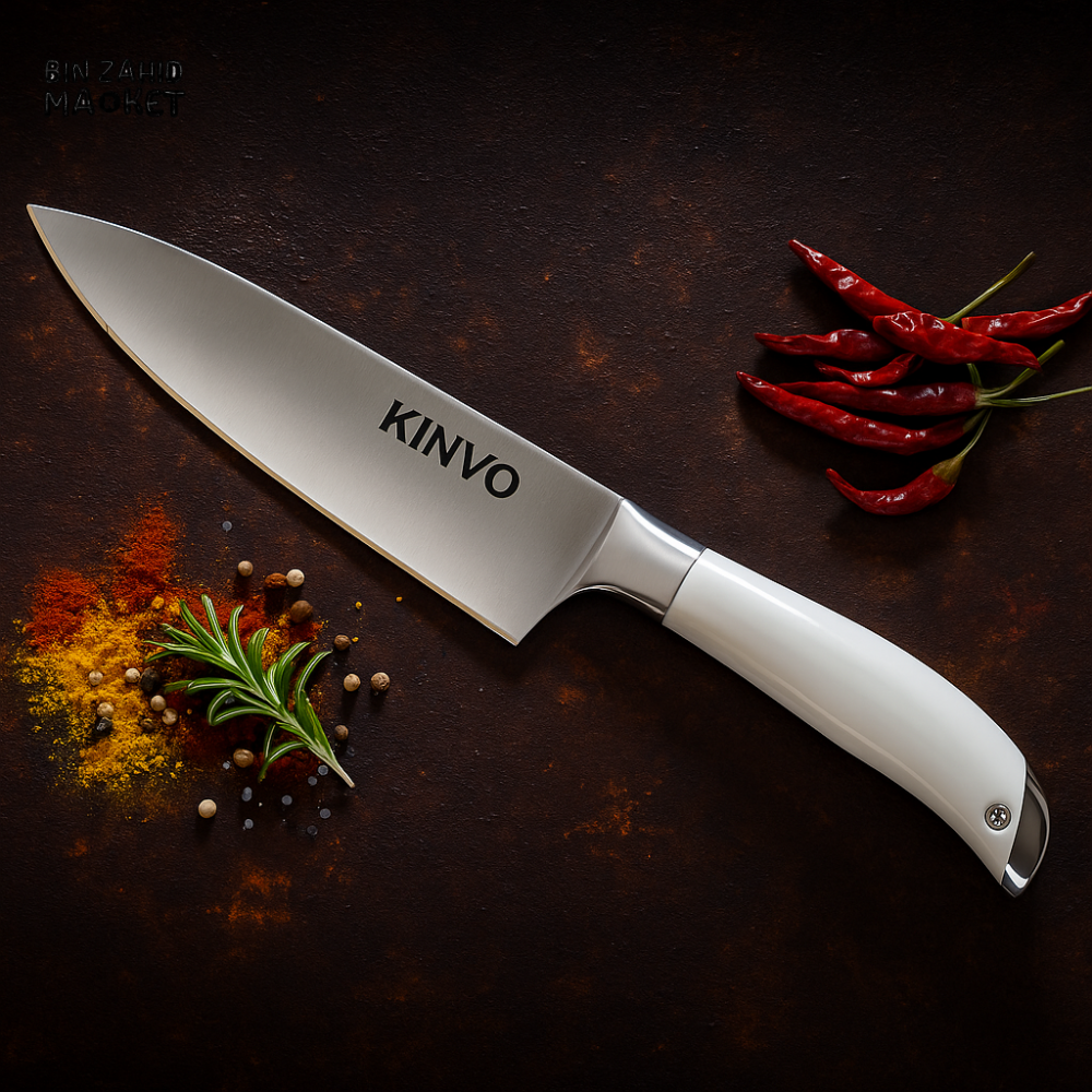 KINVO CHEF KITCHEN KNIFE – PROFESSIONAL STAINLESS STEEL BLADE WITH ERGONOMIC WHITE HANDLE FOR PRECISION CUTTING