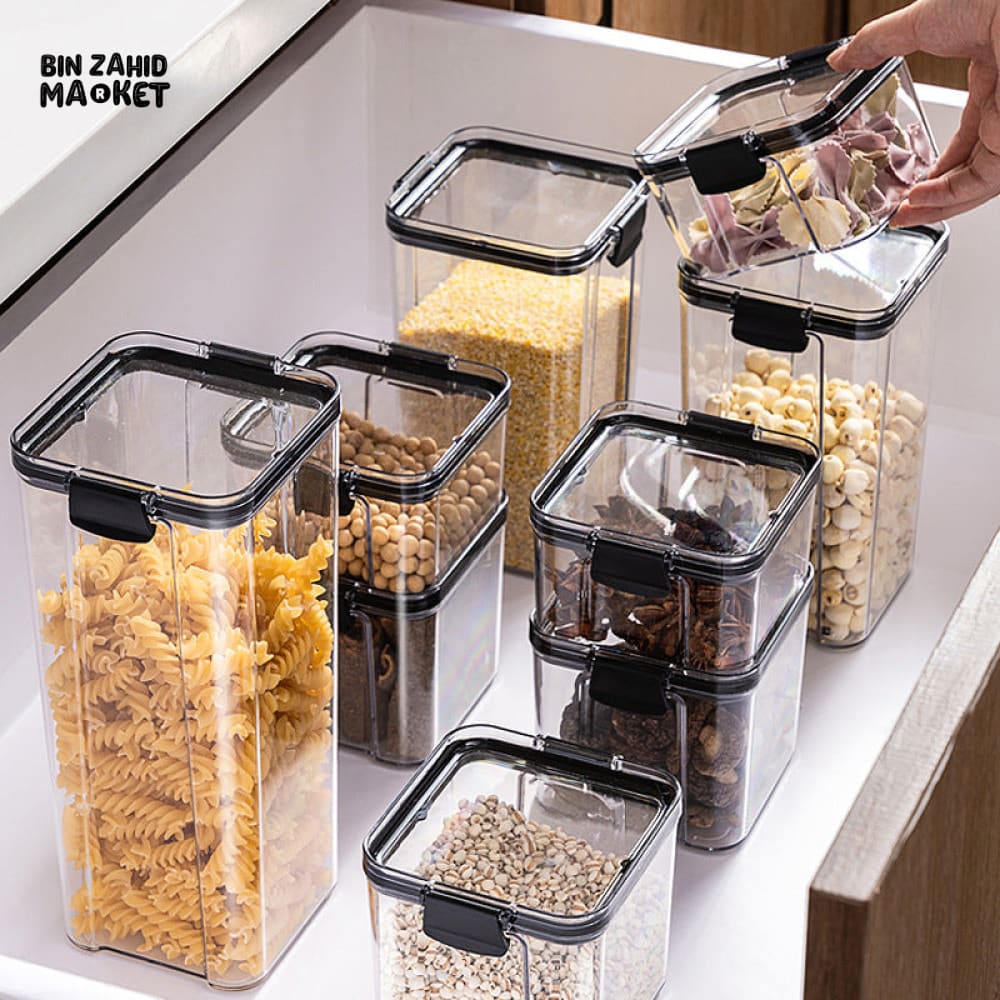 KITCHEN BUCKLE SEALED STORAGE JARS – TRANSPARENT FOOD GRADE PLASTIC CONTAINERS FOR SPICES MEDICINAL MATERIALS &
