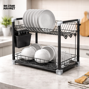KITCHEN DISH DRYING METAL RACK WITH DRAIN TRAY - 2-TIER