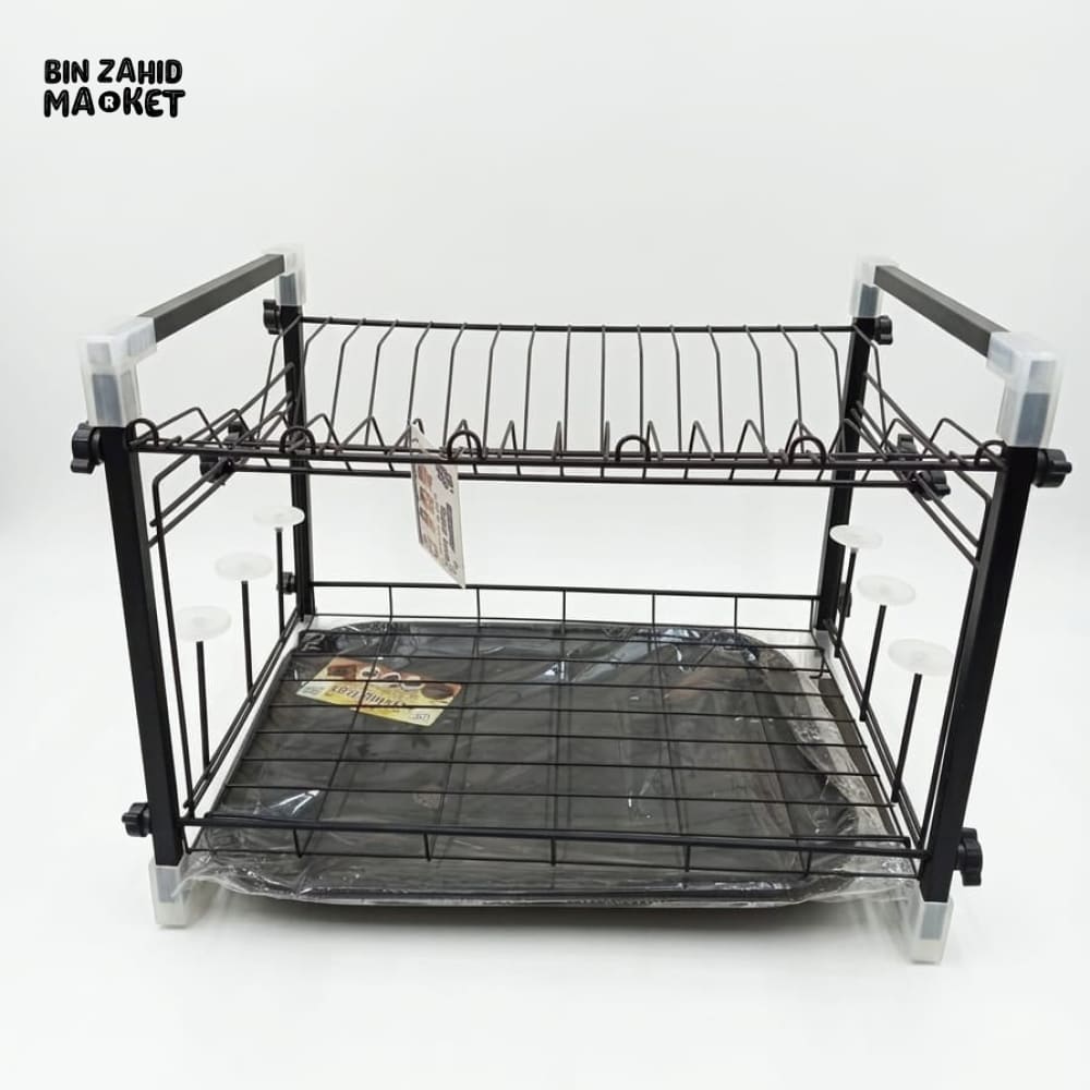 KITCHEN DISH DRYING METAL RACK WITH DRAIN TRAY - 2-TIER