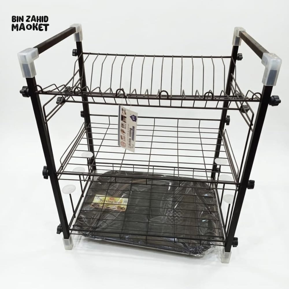 KITCHEN DISH DRYING METAL RACK WITH DRAIN TRAY - 3-TIER