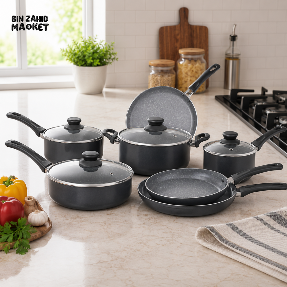 BLACK NON-STICK COOKWARE SET - 15 PIECE SET