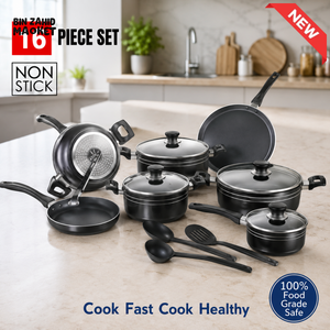 BLACK NON-STICK COOKWARE SET - 16 PIECE