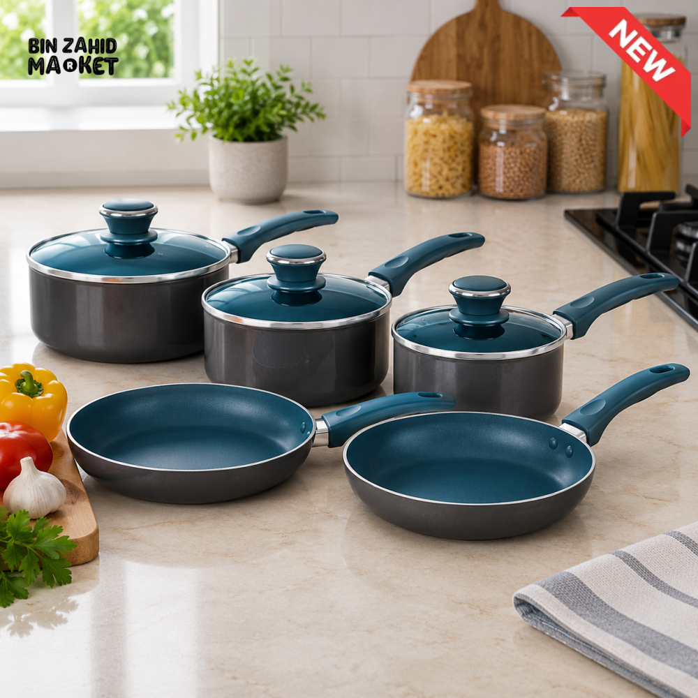BLACK & TEAL NON-STICK COOKWARE SET - 8 PIECE SET