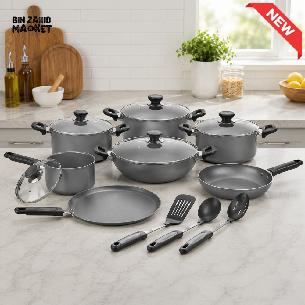 KITCHEN KING LUMINA 15PCS NON-STICK COOK SET – GRAY