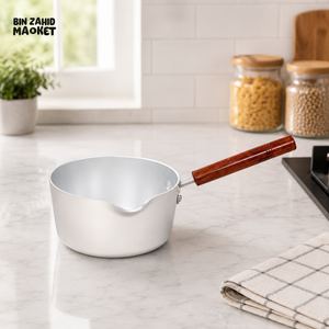 KITCHEN KING SILVER ALUMINUM MILK PAN WITH WOODEN HANDLE - 8 INCH