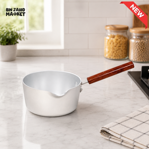 KITCHEN KING SILVER ALUMINUM MILK PAN WITH WOODEN HANDLE - 8 INCH