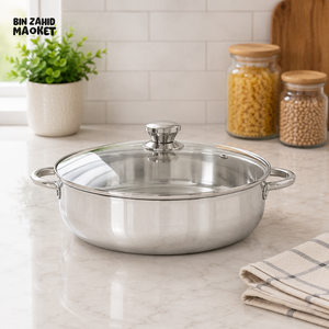 KITCHEN KING STAINLESS STEEL CASSEROLE WITH GLASS LID - 28 CM