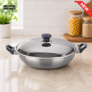 KITCHEN KING STAINLESS STEEL KARAHI WITH LID - 28 CM