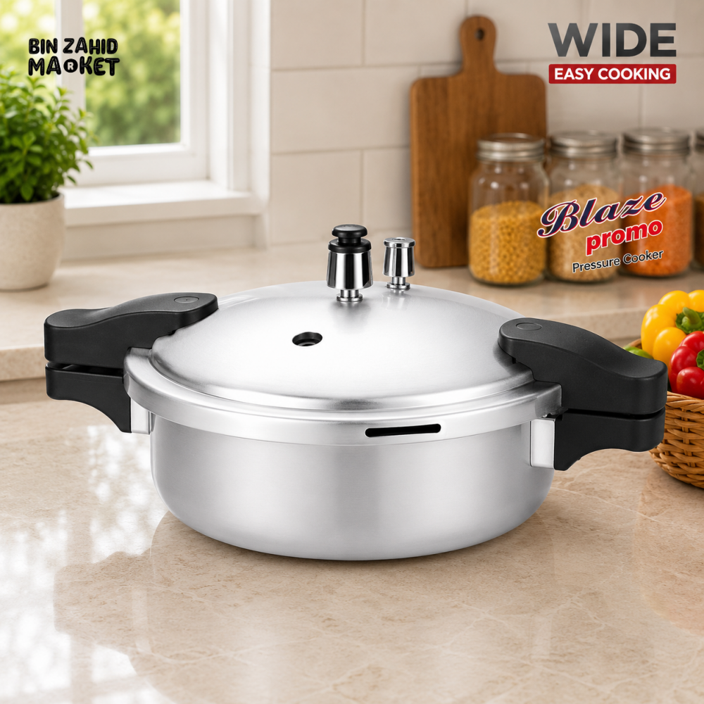 KITCHEN KING WIDE ALUMINUM PRESSURE COOKER - 9 LITER