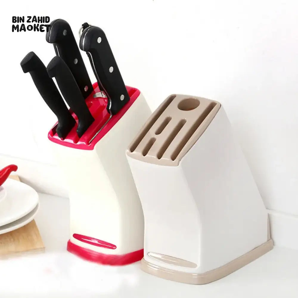 KITCHEN MULTIFUNCTIONAL KNIFE RACK – PLASTIC COUNTERTOP HOLDER WITH WATER-DRAINING BASE & CUTTER STORAGE