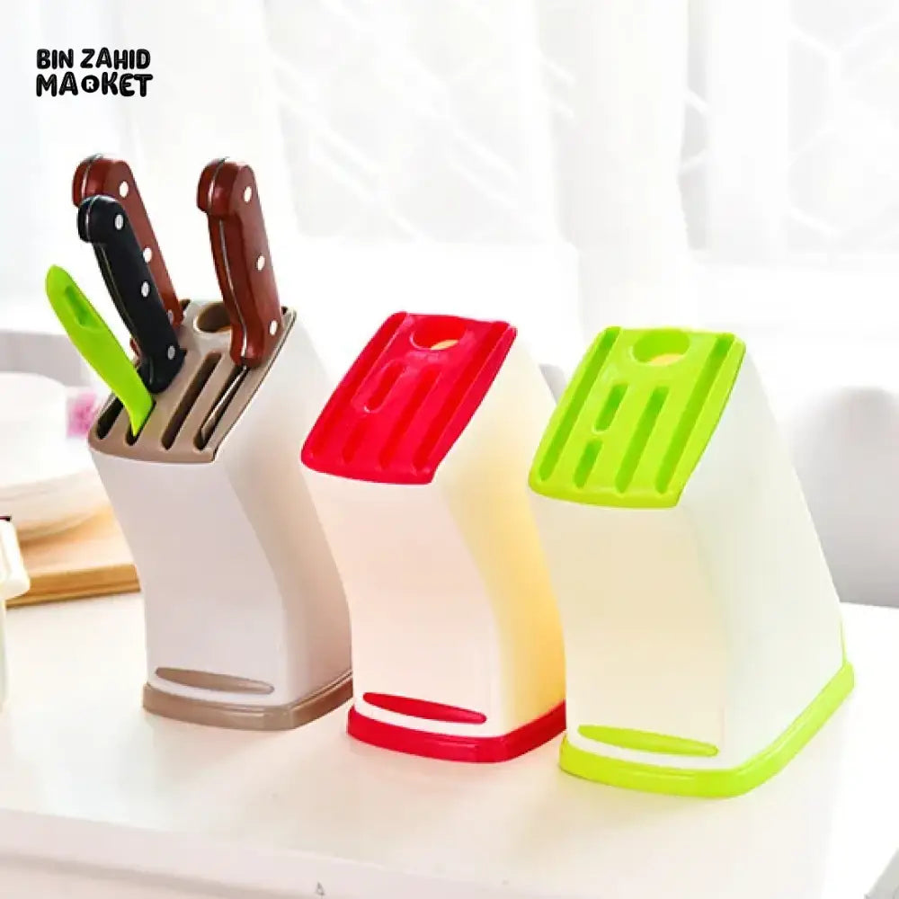 KITCHEN MULTIFUNCTIONAL KNIFE RACK – PLASTIC COUNTERTOP HOLDER WITH WATER-DRAINING BASE & CUTTER STORAGE