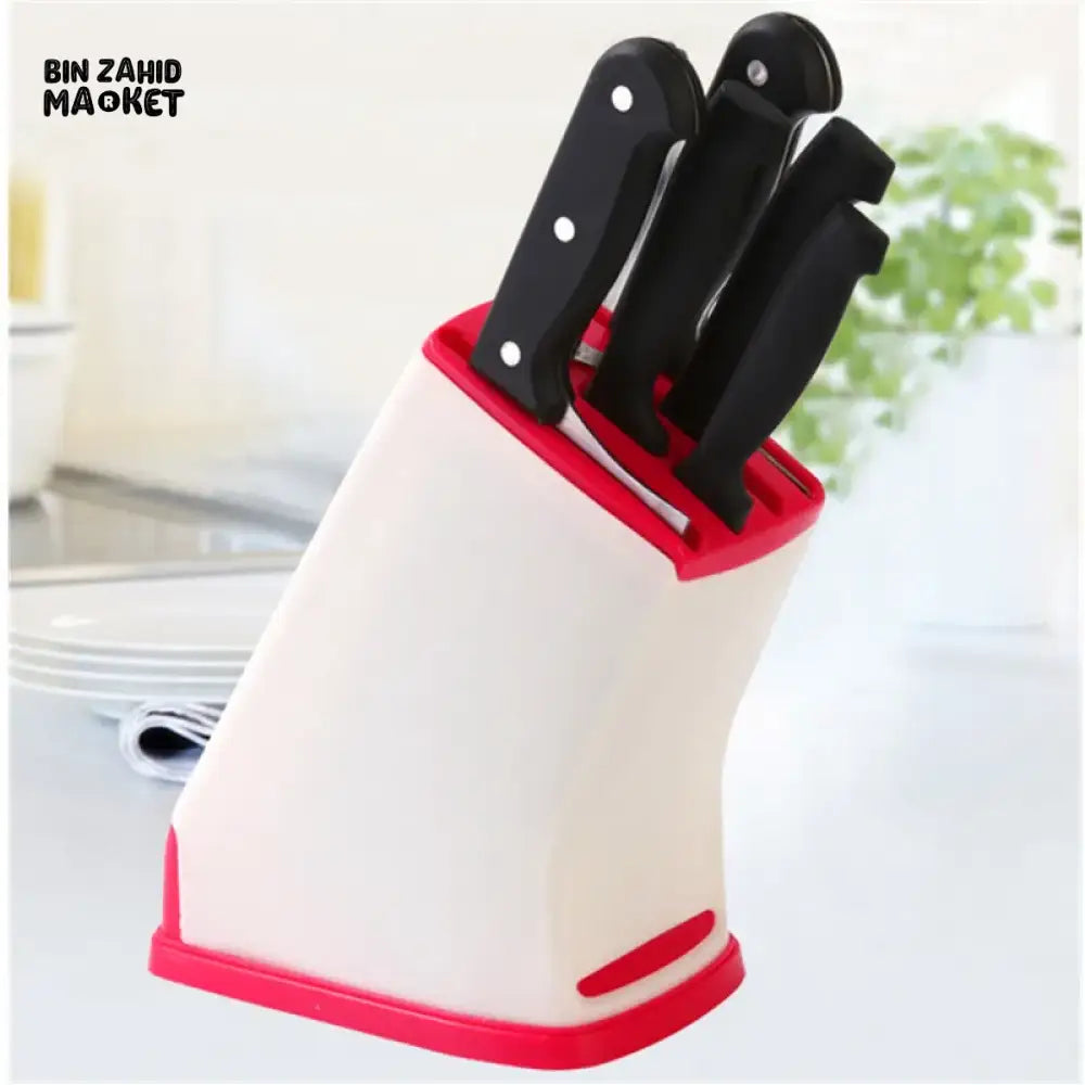 KITCHEN MULTIFUNCTIONAL KNIFE RACK – PLASTIC COUNTERTOP HOLDER WITH WATER-DRAINING BASE & CUTTER STORAGE