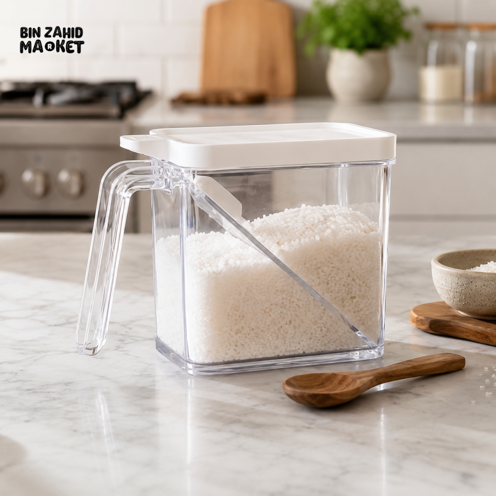 KITCHEN RICE STORAGE CONTAINER WITH MEASURING CUP