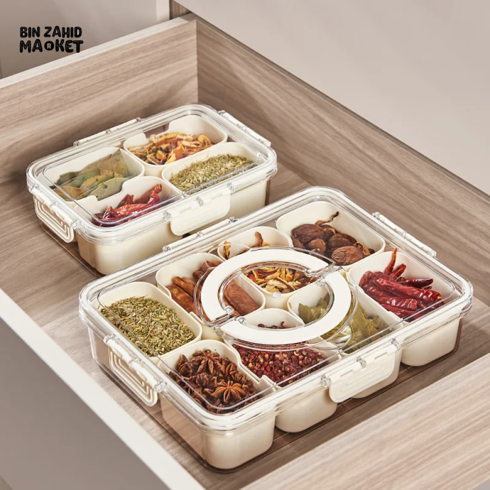 KITCHEN SEASONING STORAGE BOX 8-GRID SPICE BOX SEALED MOISTURE-PROOF SALT TANK