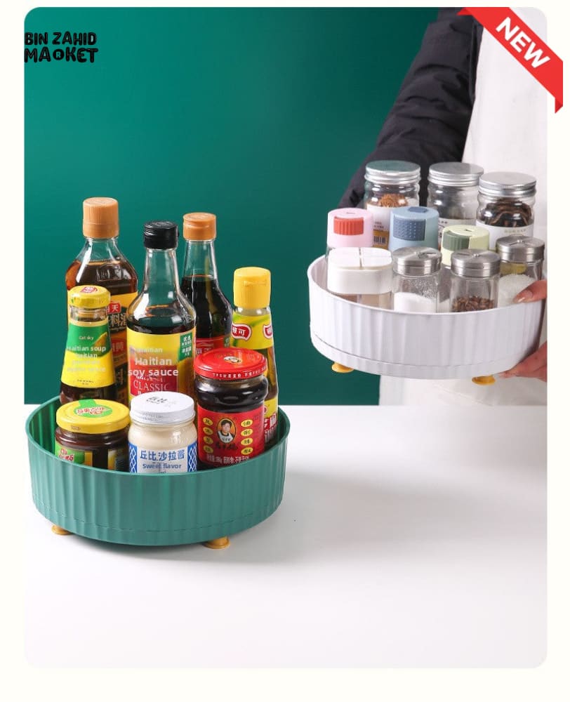 KITCHEN SEASONING STORAGE RACK – MULTIFUNCTIONAL ROTATING ORGANIZER LARGE CAPACITY SOY SAUCE & SPICE STORAGE FOR HOME