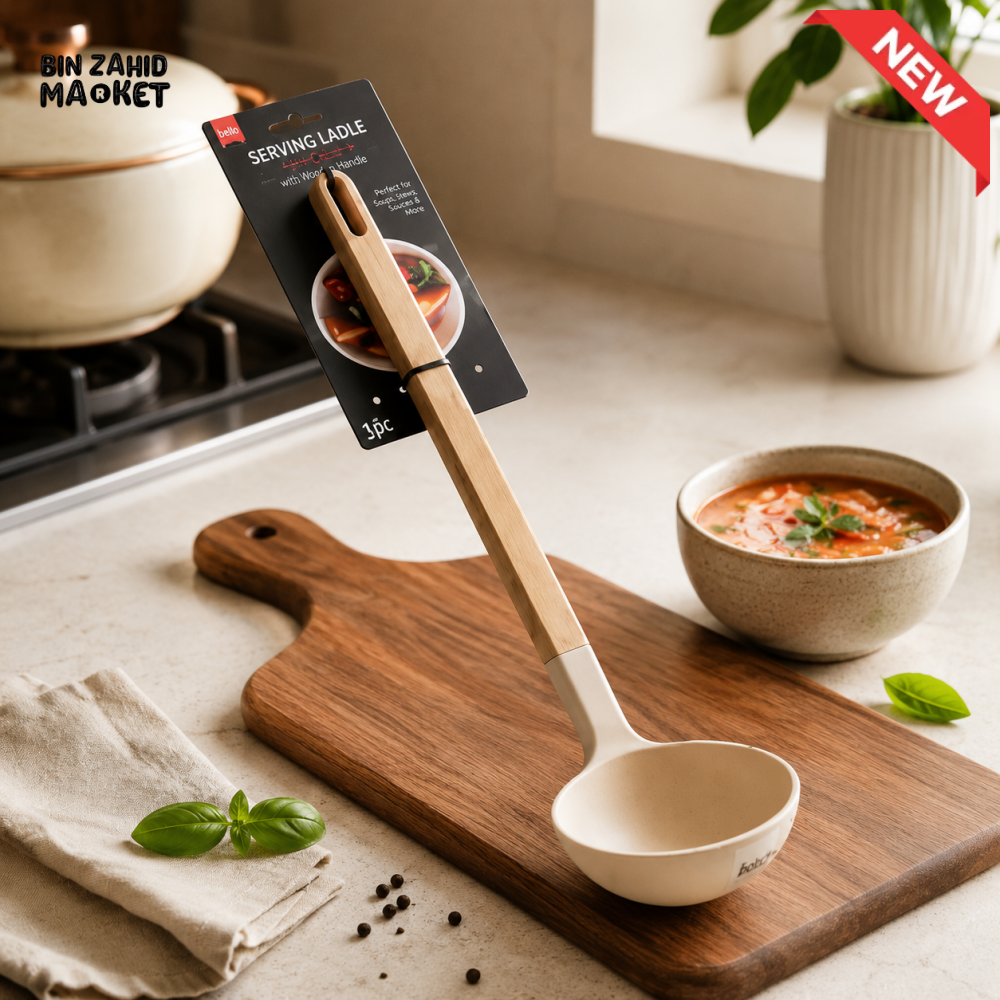 KITCHEN SOUP LADLE WITH WOODEN HANDLE