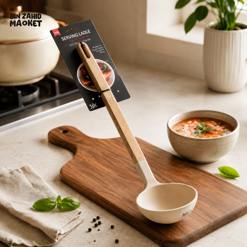 KITCHEN SOUP LADLE WITH WOODEN HANDLE