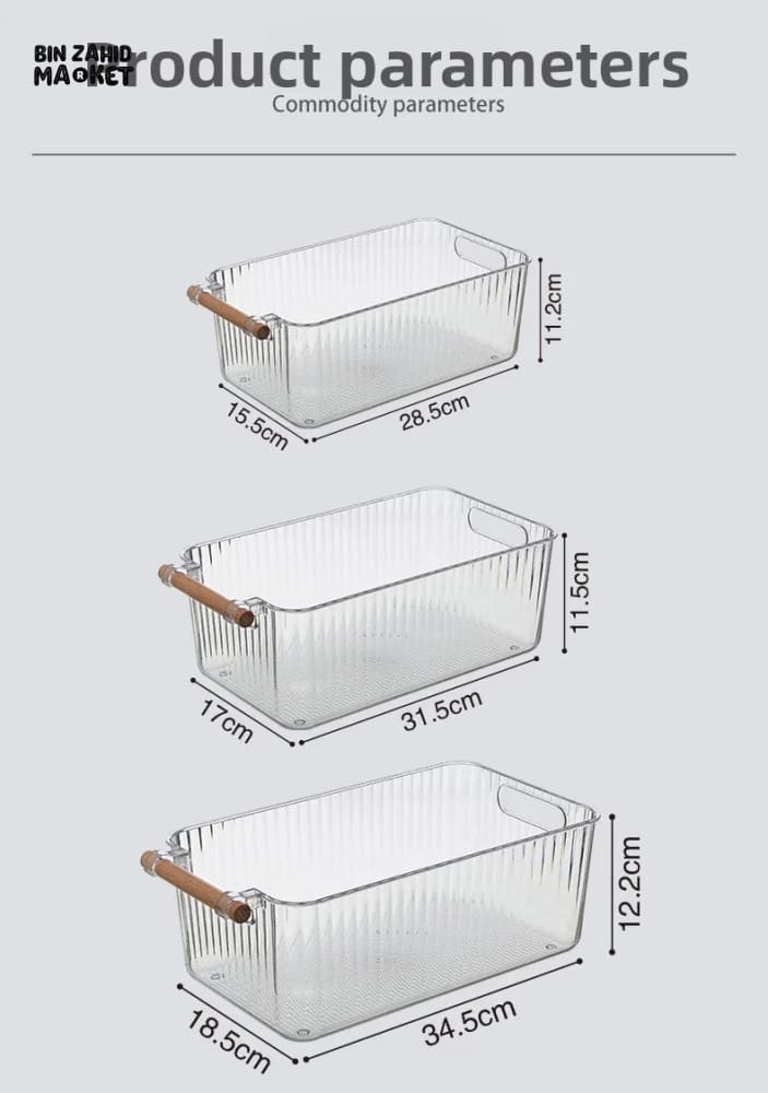 KITCHEN TABLE STORAGE BOX WITH WOODEN HANDLE – STRIPE DESIGN UTILITY ORGANIZER WITH LID & DRAWERS