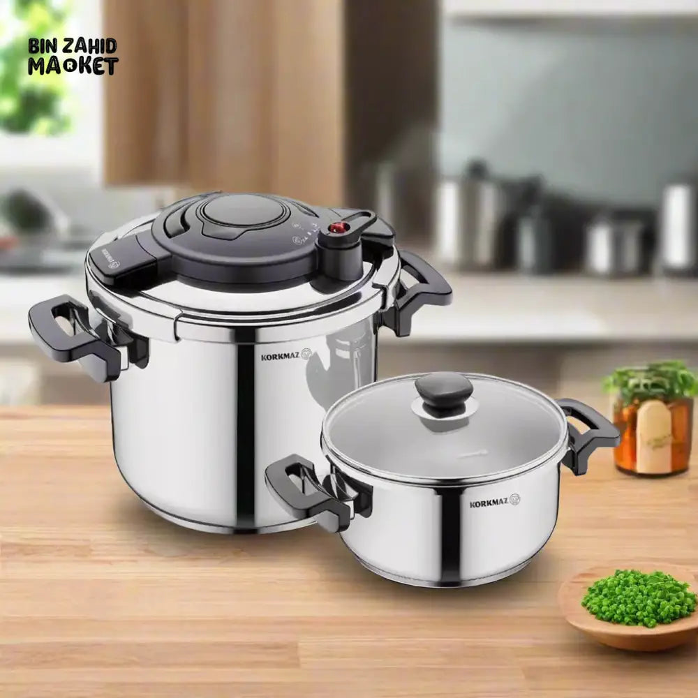 KORKMAZ ALESSA PREMIUM 4-PIECE STAINLESS STEEL PRESSURE COOKER SET DURABLE & ELEGANT COOKWARE FOR EVERYDAY COOKING