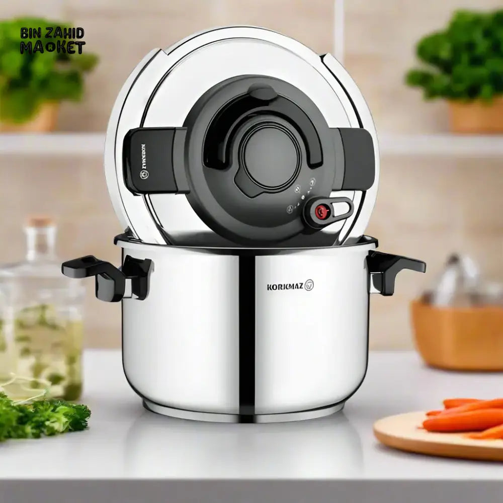 KORKMAZ ALESSA STAINLESS STEEL PRESSURE COOKER DURABLE EFFICIENT & INDUCTION COMPATIBLE COOKWARE - 10 LITERS