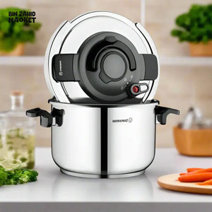 KORKMAZ ALESSA STAINLESS STEEL PRESSURE COOKER DURABLE EFFICIENT & INDUCTION COMPATIBLE COOKWARE - 5 LITERS
