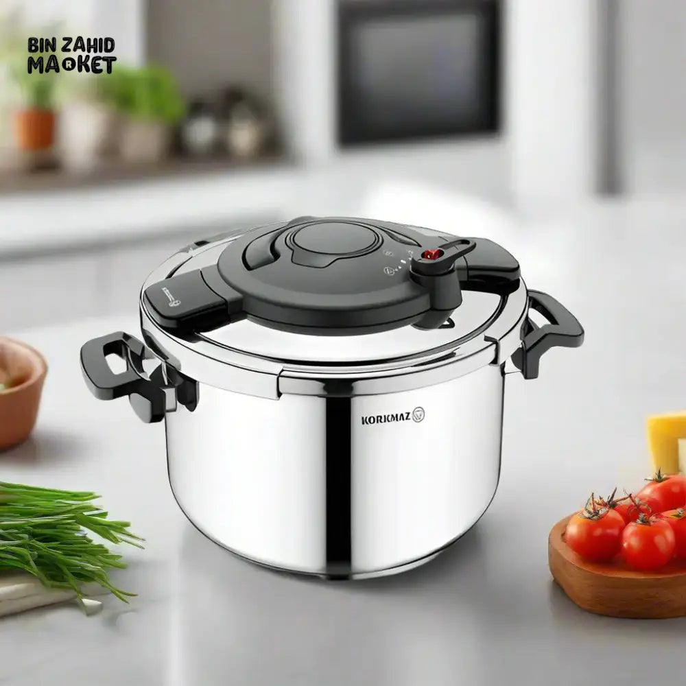 KORKMAZ ALESSA STAINLESS STEEL PRESSURE COOKER DURABLE EFFICIENT & INDUCTION COMPATIBLE COOKWARE - 5 LITERS