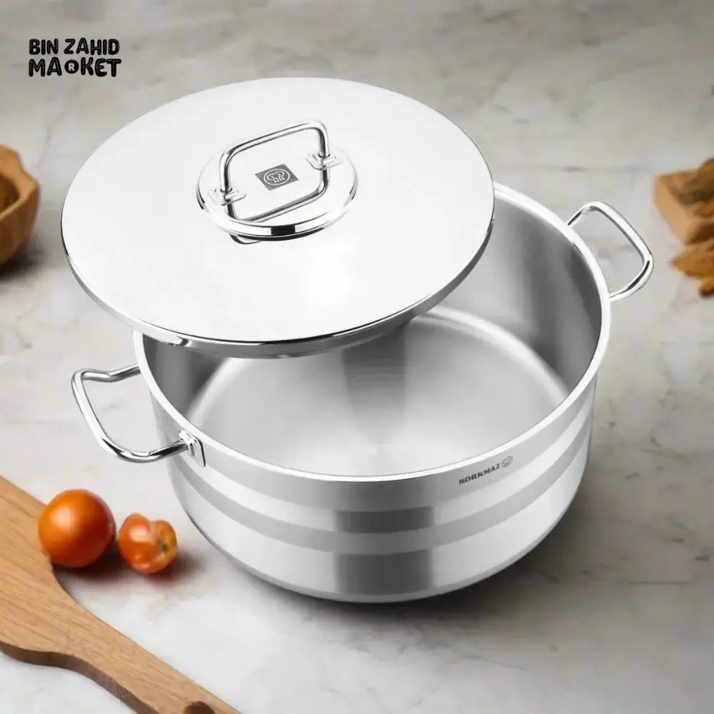 KORKMAZ ASTRA2 SHORT POT LARGE-CAPACITY STAINLESS STEEL COOKING POT SUITABLE FOR ALL HEAT SOURCES INCLUDING INDUCTION - 40X25 CM (A2031)