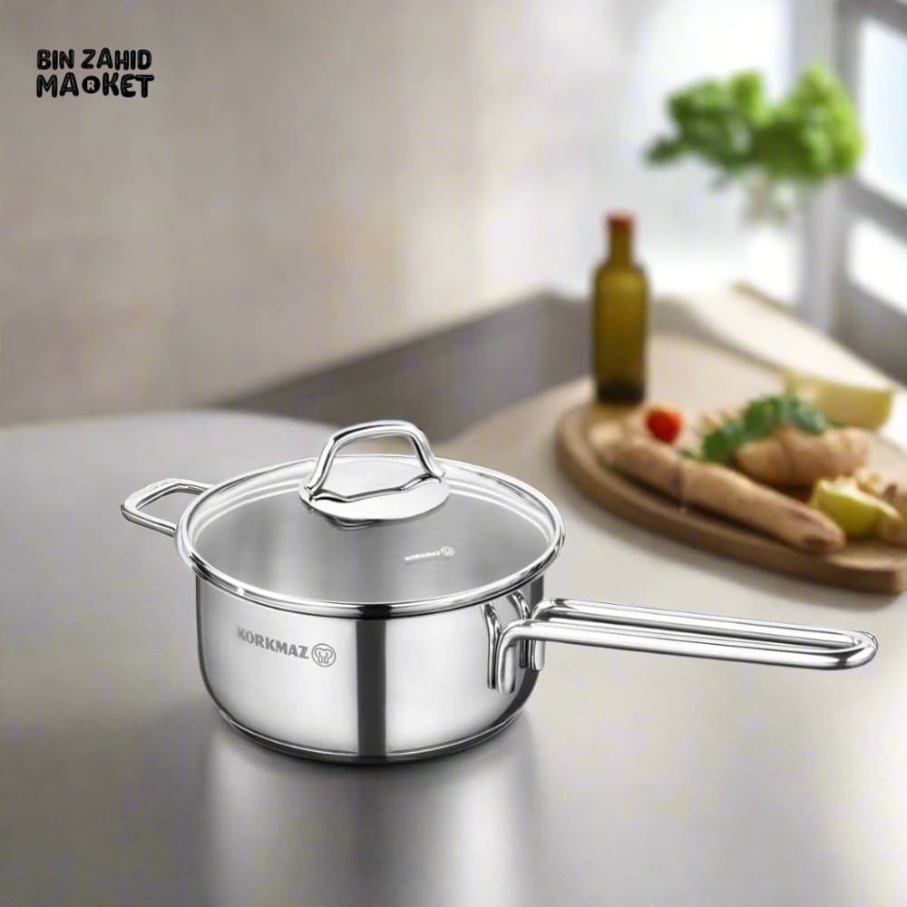 KORKMAZ PERLA LIDDED SAUCEPAN 16X8 CM (A1648) - STAINLESS STEEL COOKWARE FOR EVERYDAY USE