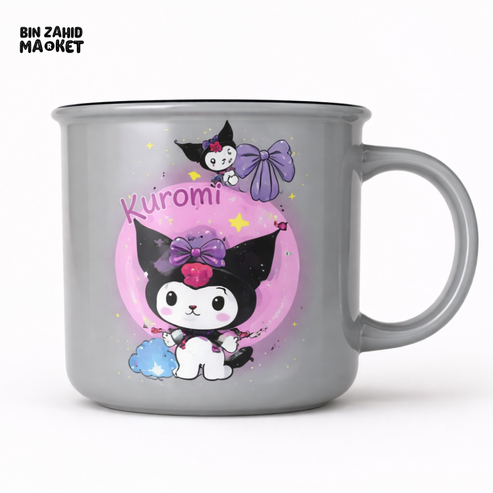 KUROMI CARTOON CERAMIC MUG – CUTE GREY COFFEE & TEA CUP