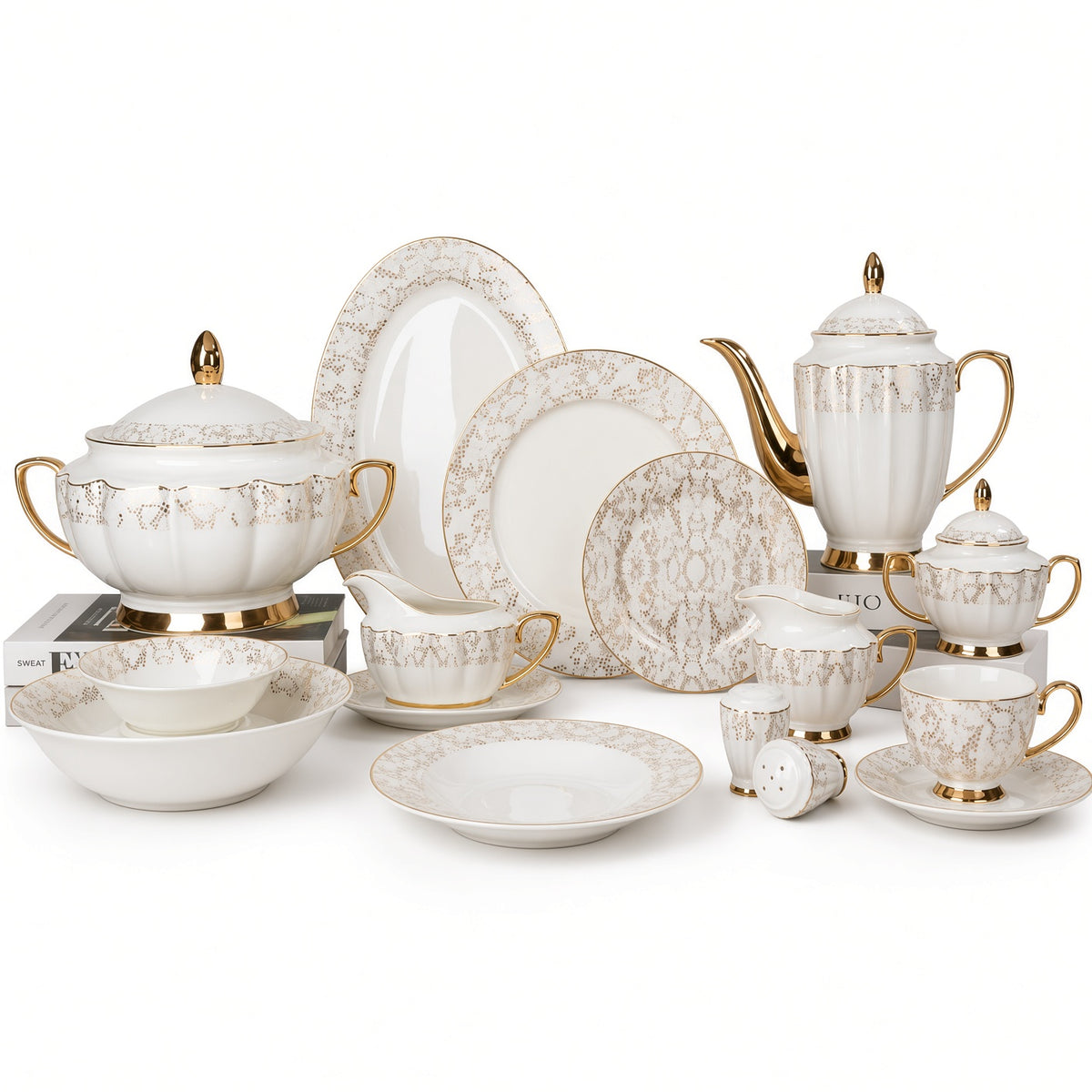 Johnson Bros Inspired Gold Dotted Trims Bone China Dinner Set