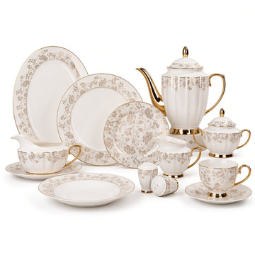 Johnson Bros Inspired Delicate Gold Floral Patterns Bone China Dinner Set