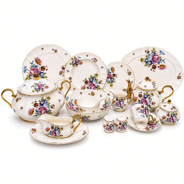 Royal Albert Inspired Multi-Coloured Floral Patterns 75 Pieces 8 Persons Serving Bone China Dinner Set