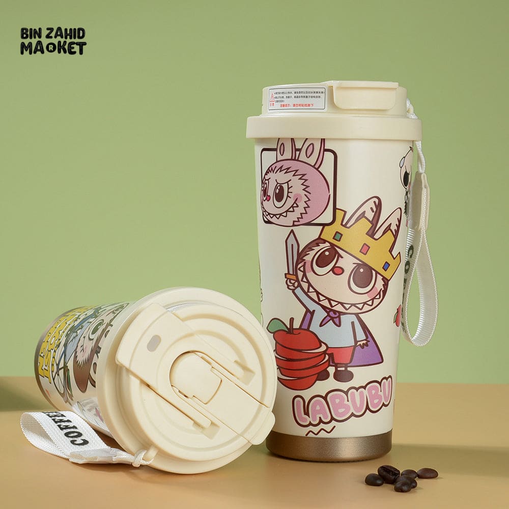 LABUBU COFFEE MUG – CUTE CARTOON INSULATED TRAVEL CUP WITH LID, LEAKPROOF PORTABLE THERMOS TUMBLER FOR HOT & COLD DRINKS