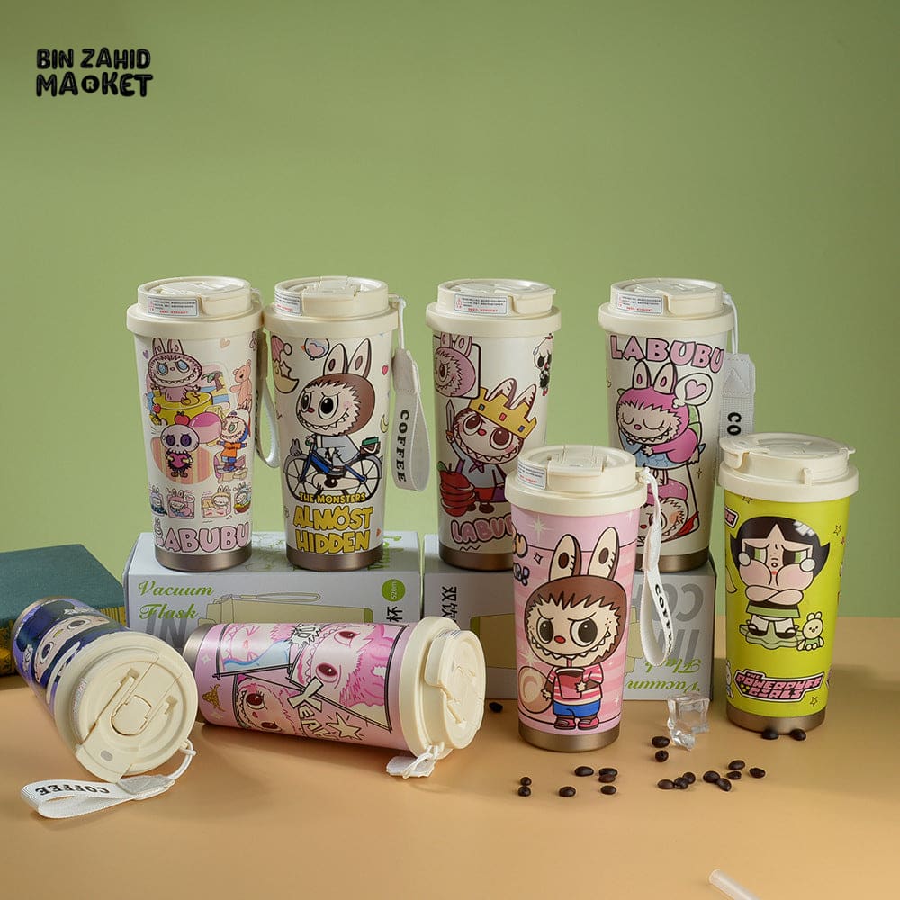 LABUBU COFFEE MUG – CUTE CARTOON INSULATED TRAVEL CUP WITH LID, LEAKPROOF PORTABLE THERMOS TUMBLER FOR HOT & COLD DRINKS
