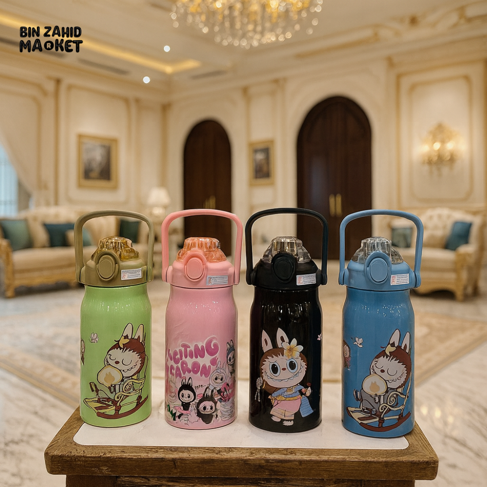 LABUBU KIDS WATER BOTTLE – 4 COLOR DESIGNS, LEAKPROOF STRAW LID, PORTABLE HANDLE, BPA-FREE